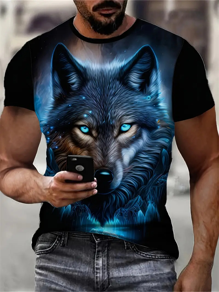 3D Printing On Fabric - Men's 3D Wolf Print T-Shirt Casual